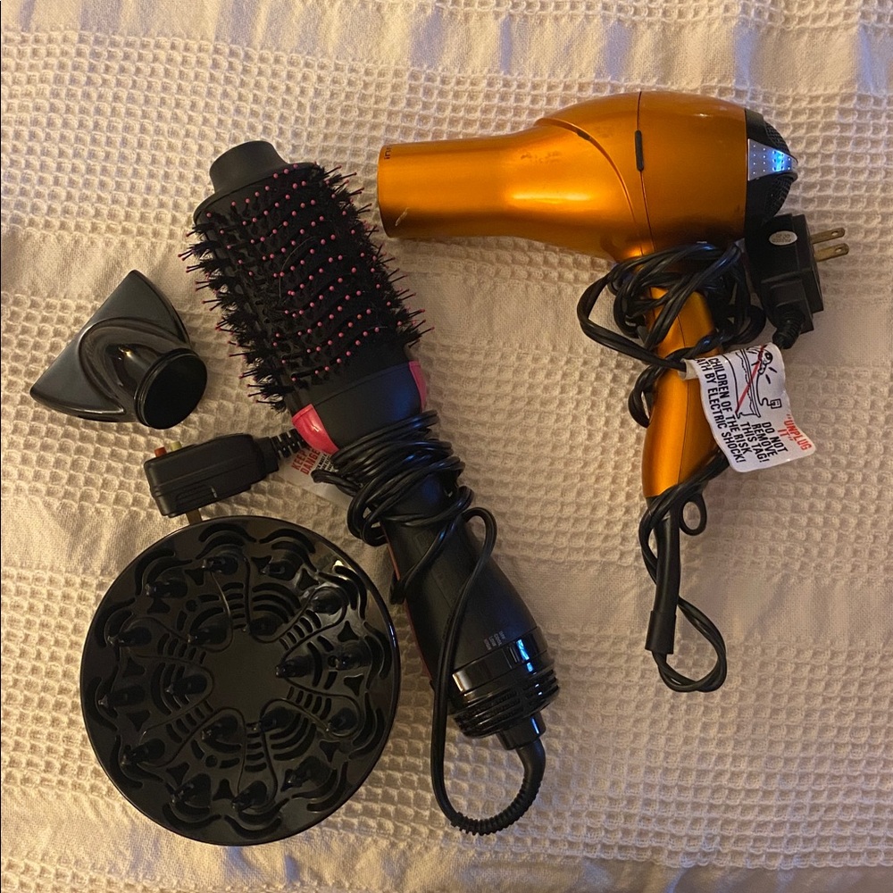 BUNDLE Orange Hair Dryer and Black Styling Brush Set